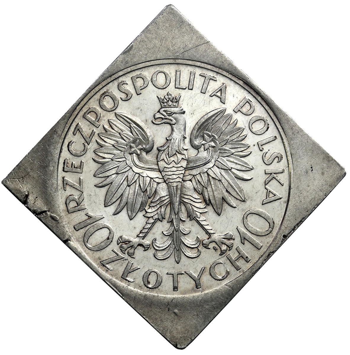 KLIPA PRÓBA  srebro 10 złotych 1933, Romuald Traugutt, stempel lustrzany NGC PF61 (MAX)